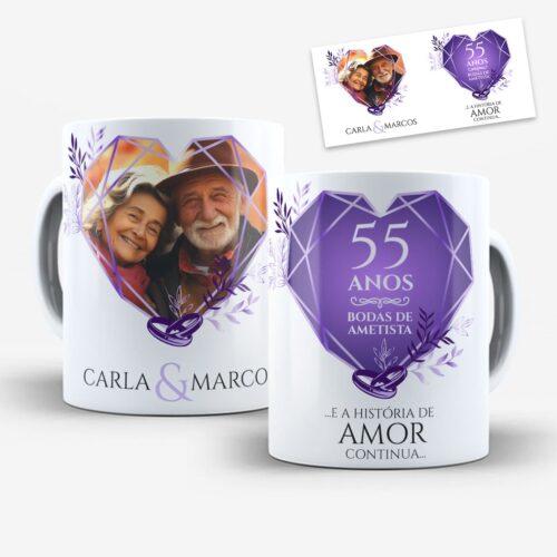 Arte Para Caneca Bodas de Ametista 55 anos de Casados Com Foto - Arquivo Digital Sublimação
