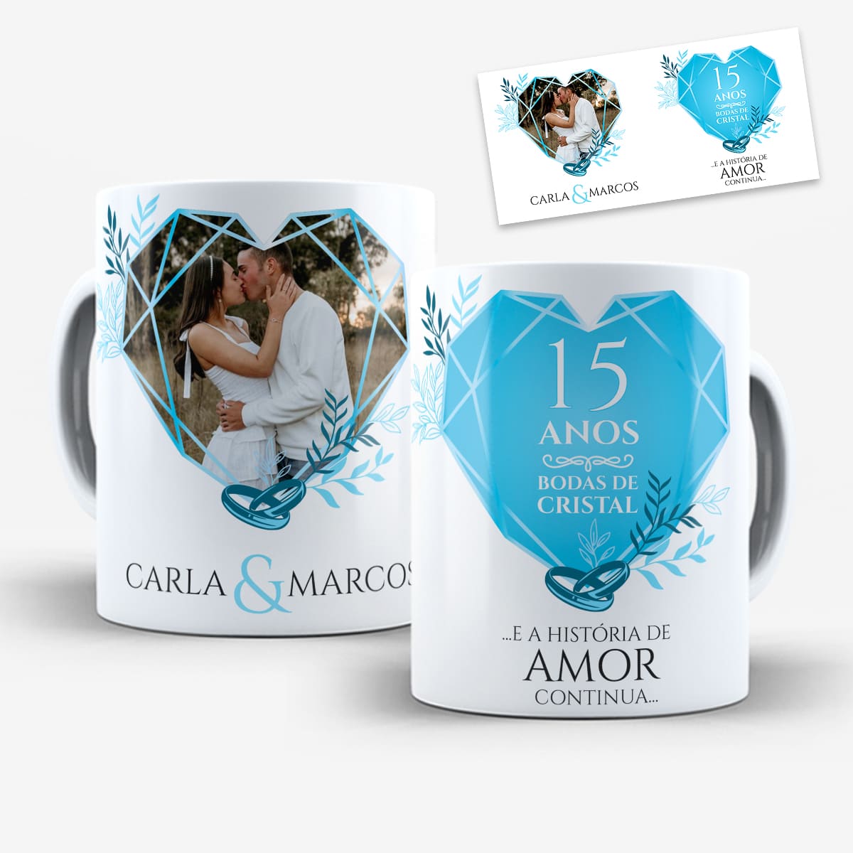 Arte Para Caneca Bodas de Cristal 15 Anos de Casados Com Foto - Arquivo Digital Sublimação