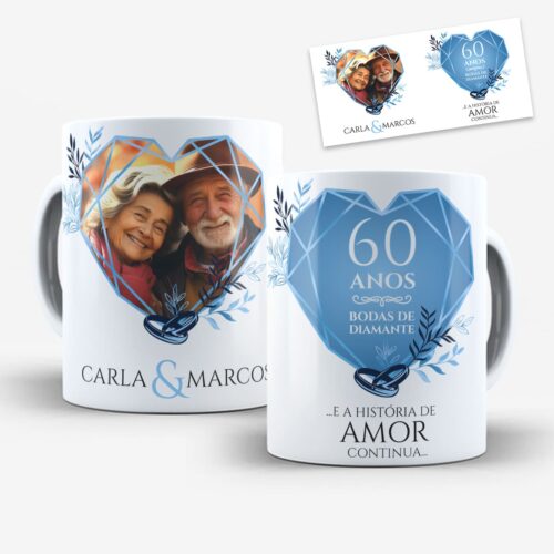 Arte Para Caneca Bodas de Diamante 60 Anos de Casados Com Foto - Arquivo Digital Sublimação