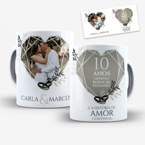 Arte Para Caneca Bodas de Estanho 10 Anos de Casados Com Foto - Arquivo Digital Sublimação