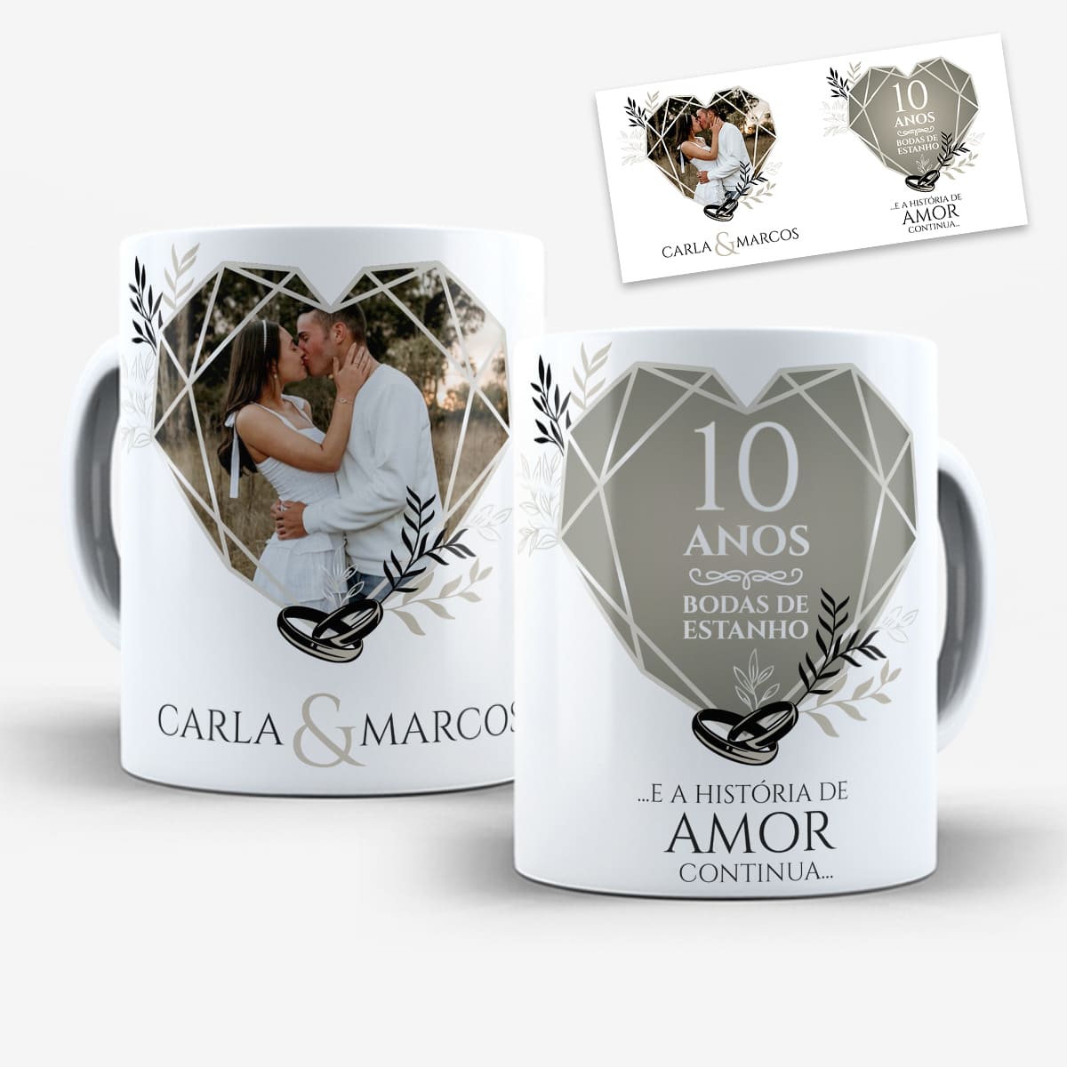 Arte Para Caneca Bodas de Estanho 10 Anos de Casados Com Foto - Arquivo Digital Sublimação