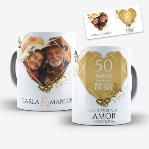 Arte Para Caneca Bodas de Ouro 50 anos de Casados Com Foto - Arquivo Digital Sublimação