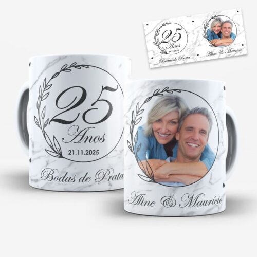 Arte Para Caneca Bodas de Prata 25 Anos de Casados - Arquivo Digital Sublimação