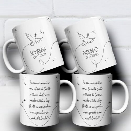 Arte Para Caneca Convite Madrinha e Padrinho de Crisma (2 Versões) - Arquivo Digital Sublimação