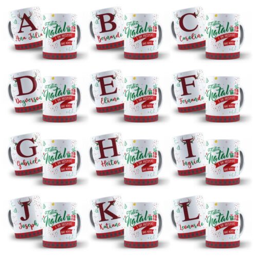 Arte Para Caneca Alfabeto Natal Com Nome (26 Artes - Alfabeto Completo)