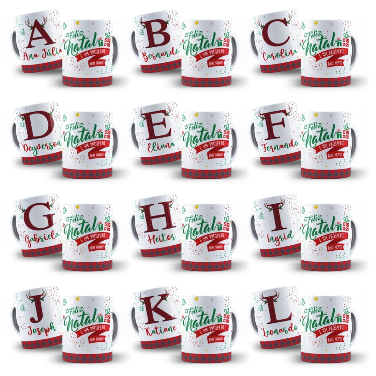 Arte Para Caneca Alfabeto Natal Com Nome (26 Artes - Alfabeto Completo)