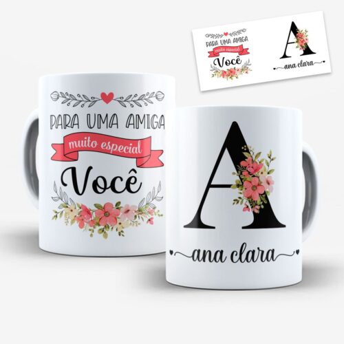 Arte Para Caneca Amigas Alfabeto Floral Com Nome - Arquivo Digital Sublimação