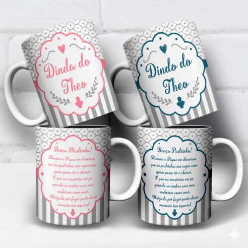 Arte Para Caneca Dindo e Dinda Padrinhos de Batismo Anjinhos - Arquivo Digital Sublimação