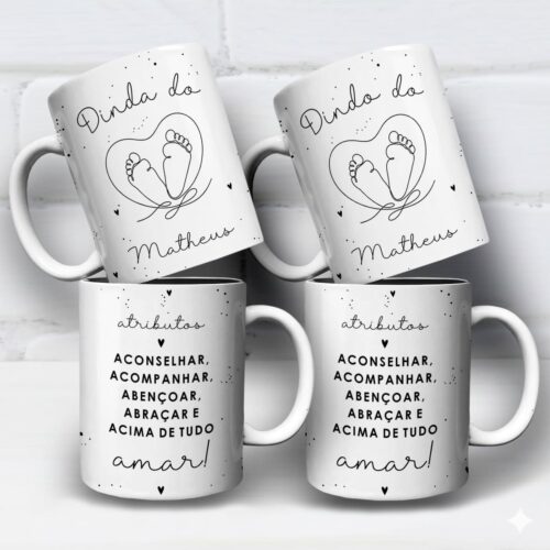 Arte Para Caneca Dindo e Dinda Pezinho Coração Atributos (2 Versões) - Arquivo Digital Sublimação