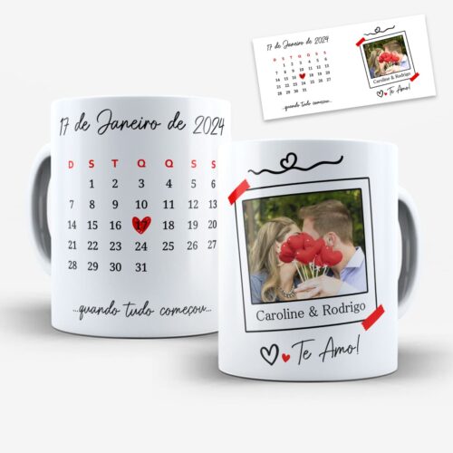 Arte Para Caneca Namorados Aniversário de Namoro Com Calendário - Arquivo Digital Sublimação
