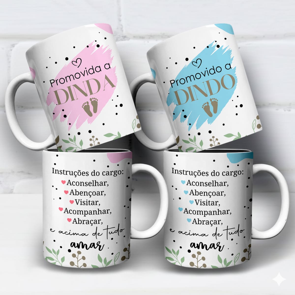 Arte Para Caneca Promovida a Dinda e Dindo Pezinho (2 Versões) - Arquivo Digital Sublimação