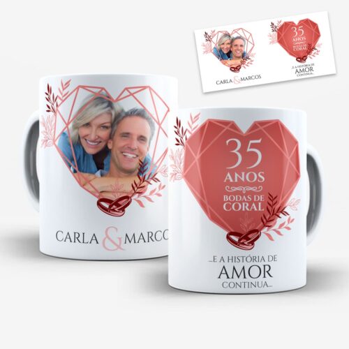 Arte Para Caneca Bodas de Coral 35 Anos de Casados - Arquivo Digital Sublimação