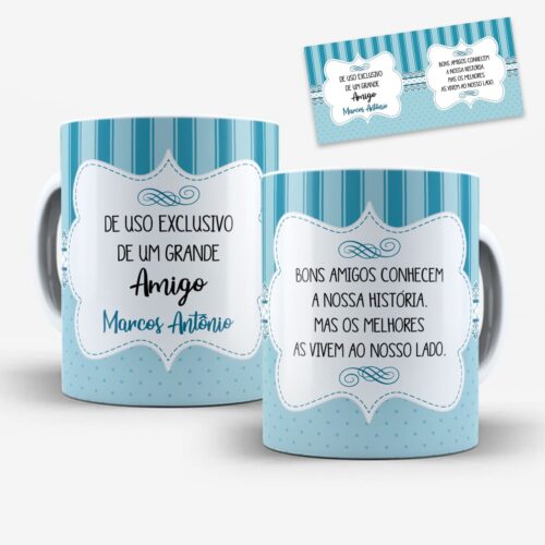 Arte digital para caneca uso exclusivo de um grande amigo em tons de azul com espaço para personalização de nome