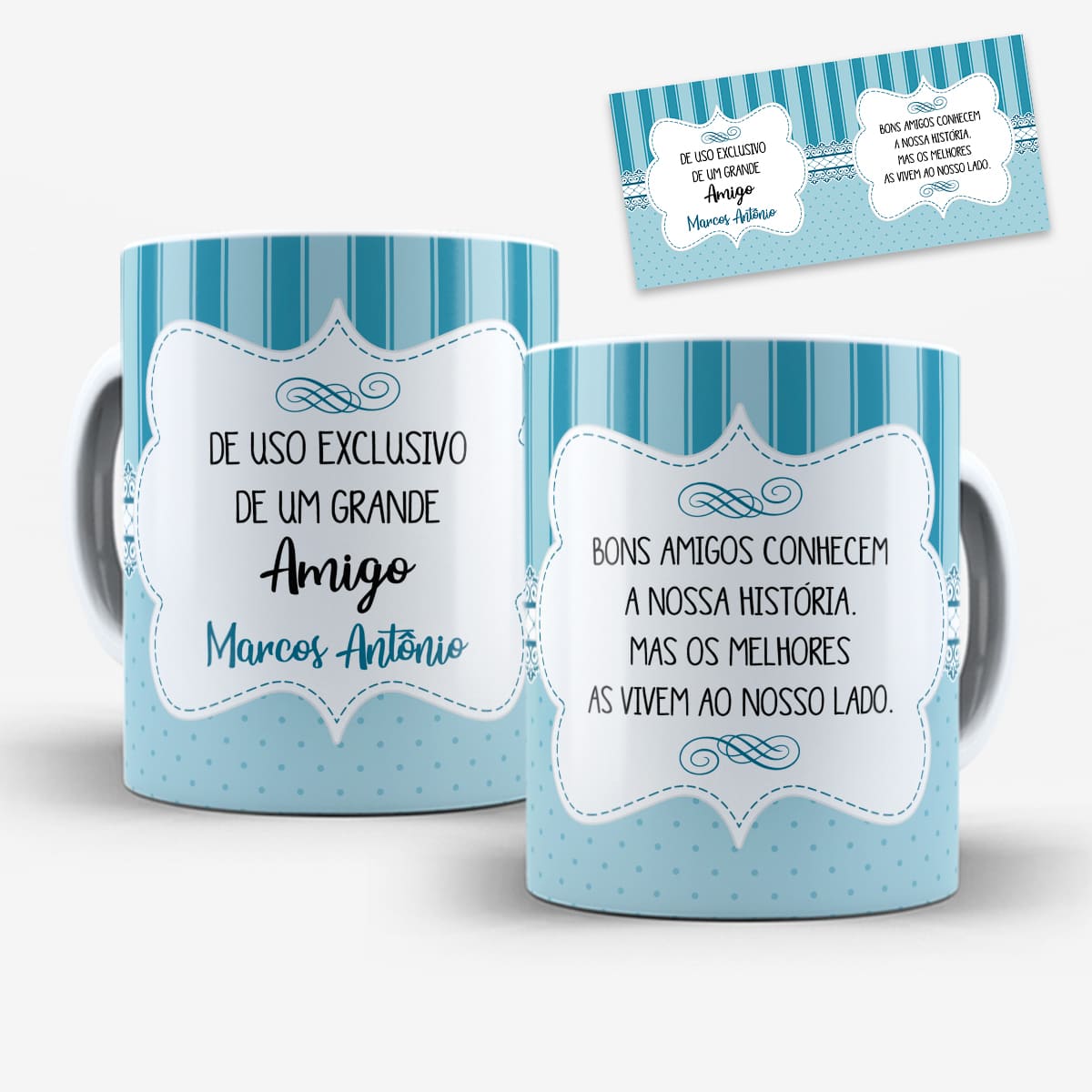 Arte digital para caneca uso exclusivo de um grande amigo em tons de azul com espaço para personalização de nome