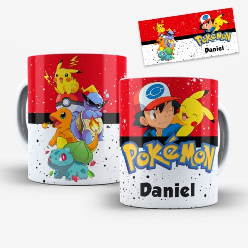 arte digital para caneca pokémon pikachu com nome personalizável para sublimação infantil
