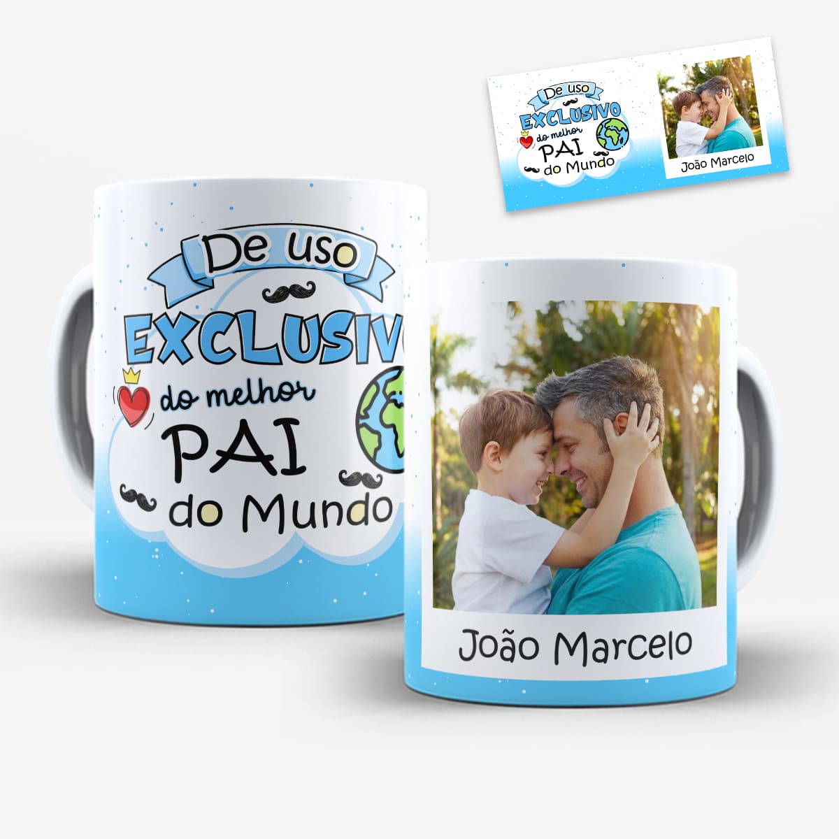 Arte digital para caneca com a frase De Uso Exclusivo do Melhor Pai do Mundo com moldura para personalização com foto e nome