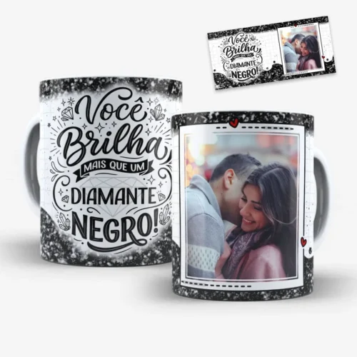 arte para caneca páscoa diamante negro com foto e mensagem Você brilha mais que um diamante negro