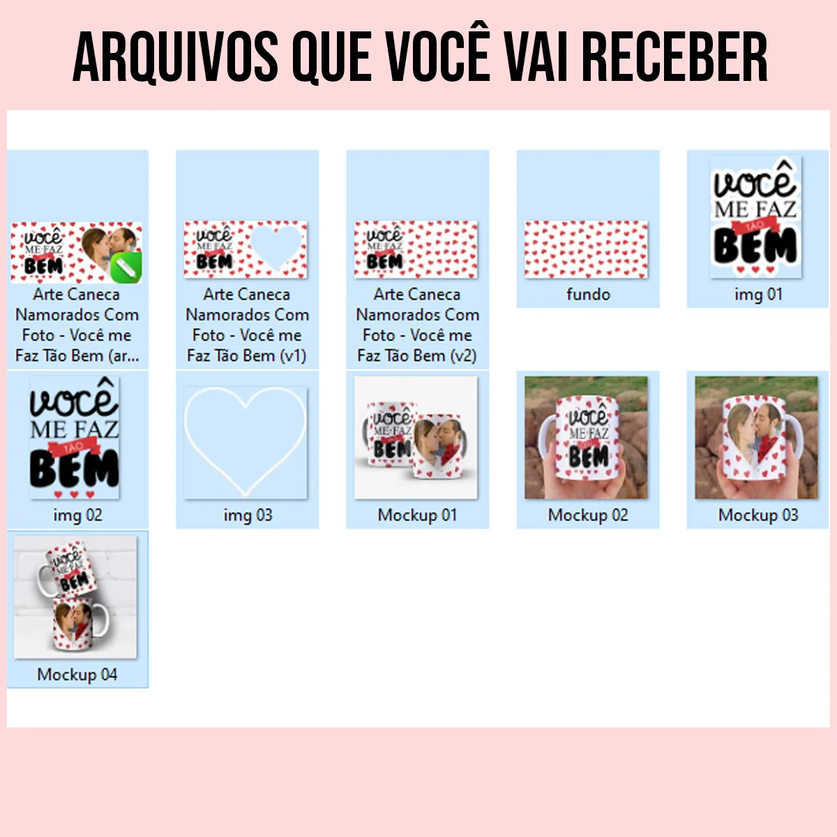 arquivos da arte para caneca namorados com foto você me faz tão bem fundo branco com corações vermelhos e moldura para foto em formato de coração