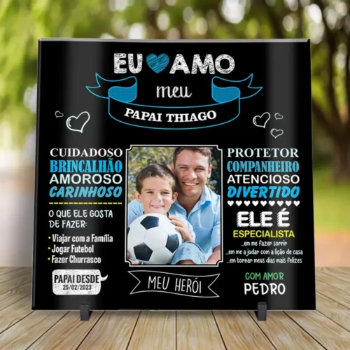 arte para azulejo dia dos pais com foto chalkboard estilo lousa com frases afetivas, corações e espaço para nome e foto