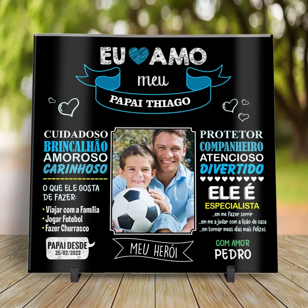 arte para azulejo dia dos pais com foto chalkboard estilo lousa com frases afetivas, corações e espaço para nome e foto