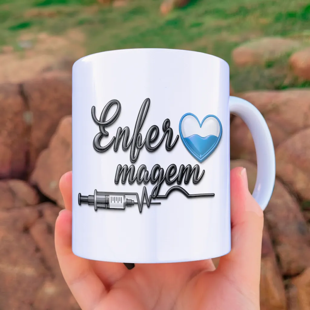 arte para caneca enfermagem jaleco 3D com palavra Enfermagem em 3D versão azul para enfermeiro
