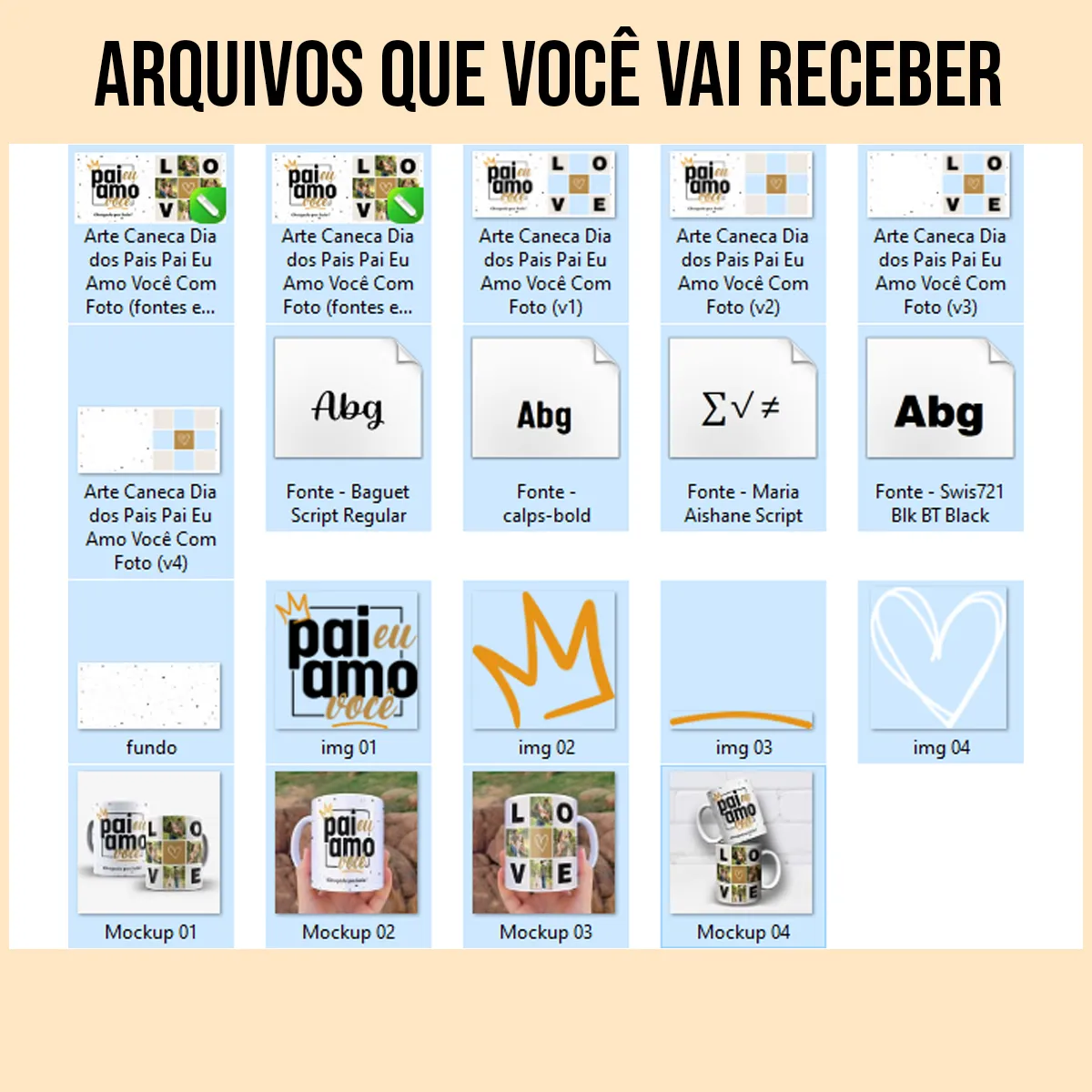 arquivos da arte para caneca dia dos pais com foto pai eu amo você, com espaço para 4 fotos, frase e detalhe "LOVE"