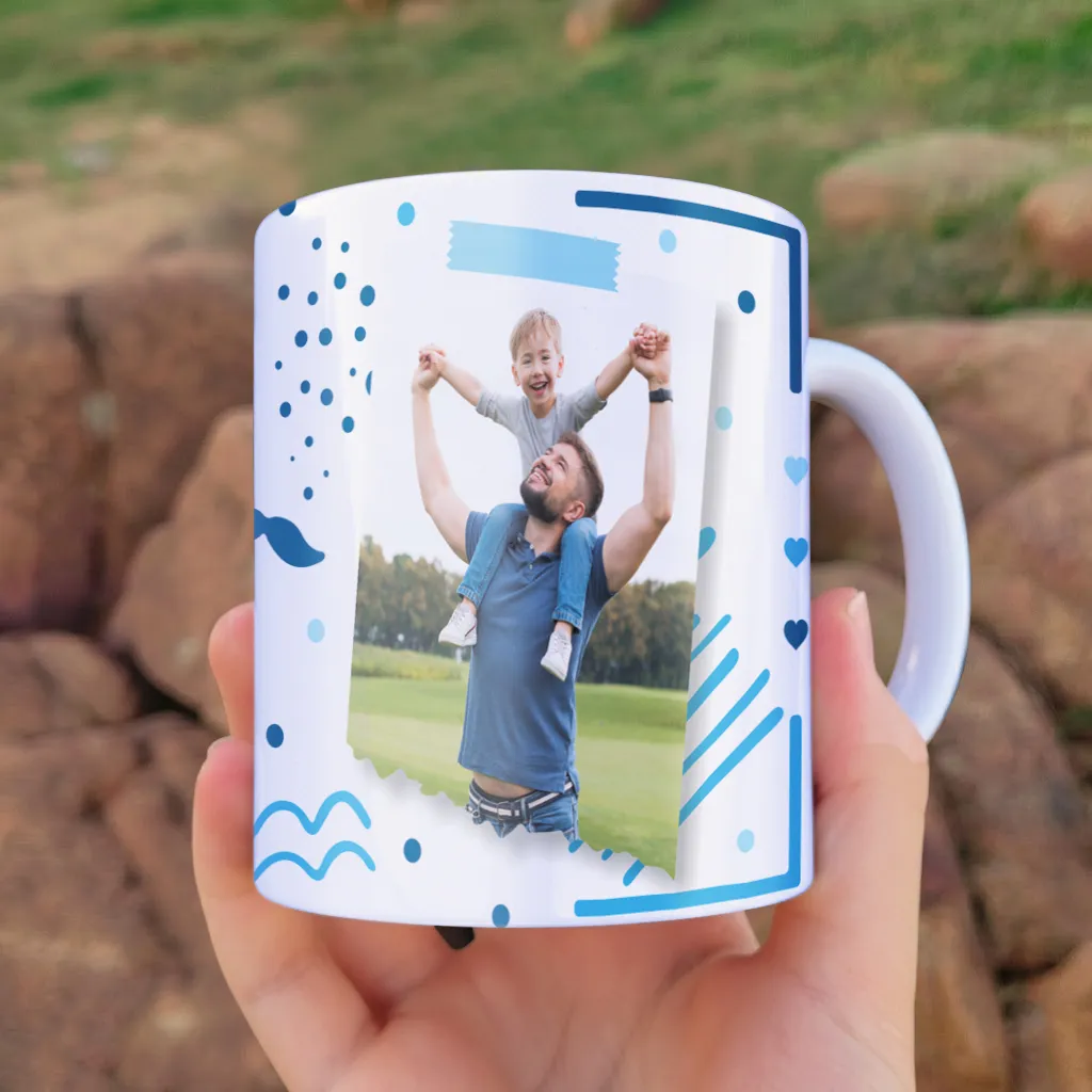 Arte para caneca dia dos pais pai herói com espaço para foto