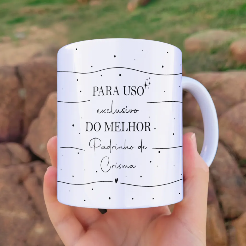 arte para caneca padrinho de crisma caminho da fé com a frase "para uso exclusivo do melhor padrinho de crisma"