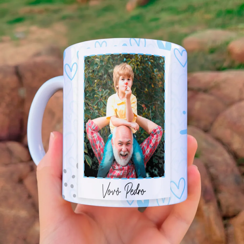 arte para caneca vovô como é grande o meu amor por você, com espaço para foto e nome personalizados