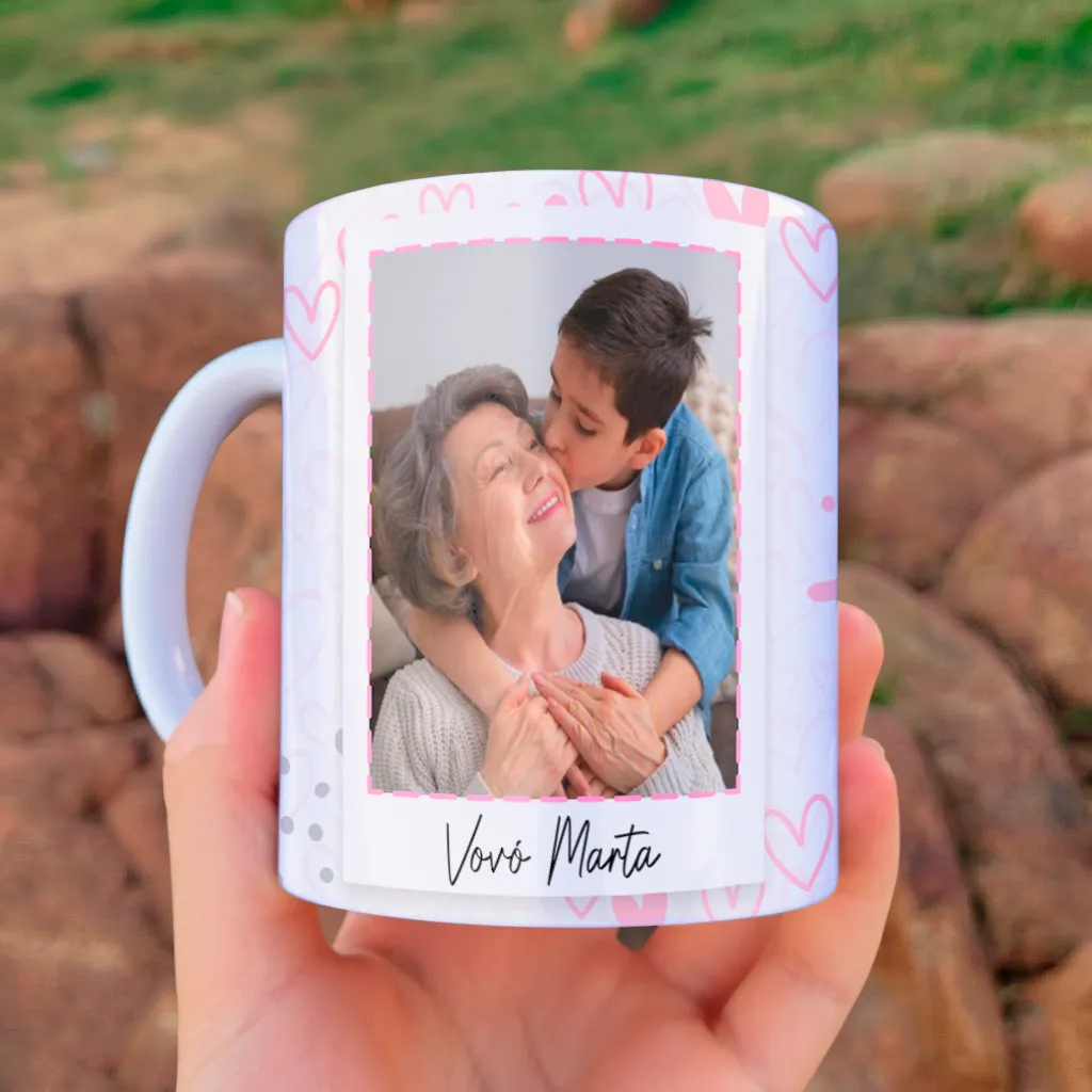 arte para caneca vovó como é grande o meu amor por você, com espaço para foto e nome personalizados