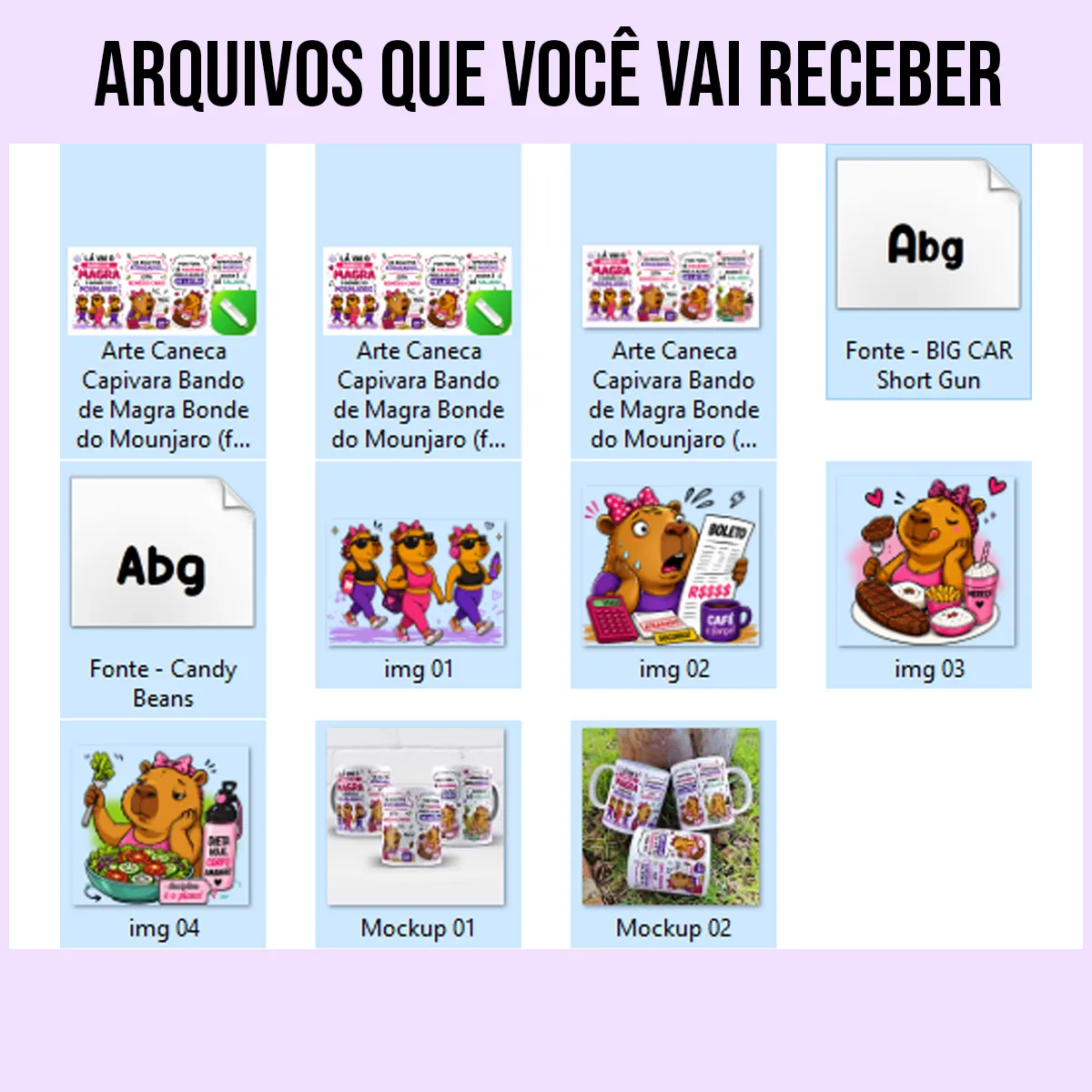 arquivos da arte para caneca capivara bando de magra bonde do mounjaro, com frases de humor sobre dieta, boletos e rodízios entre amigas emagrecendo