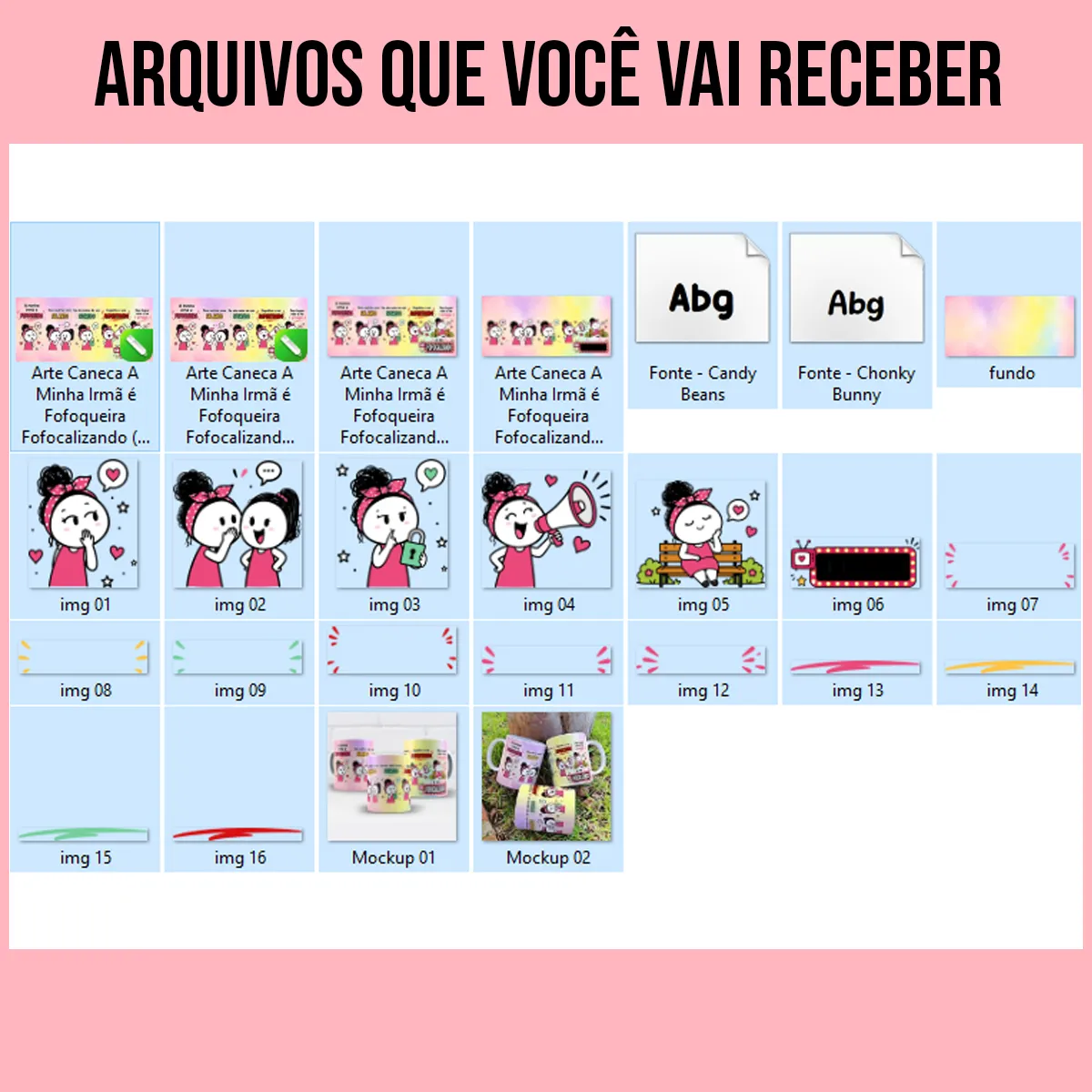 arquivos da arte para caneca minha irmã é fofoqueira fofocalizando com menininha, frases bem-humoradas e elementos divertidos sobre fofoca e o programa Fofocalizando
