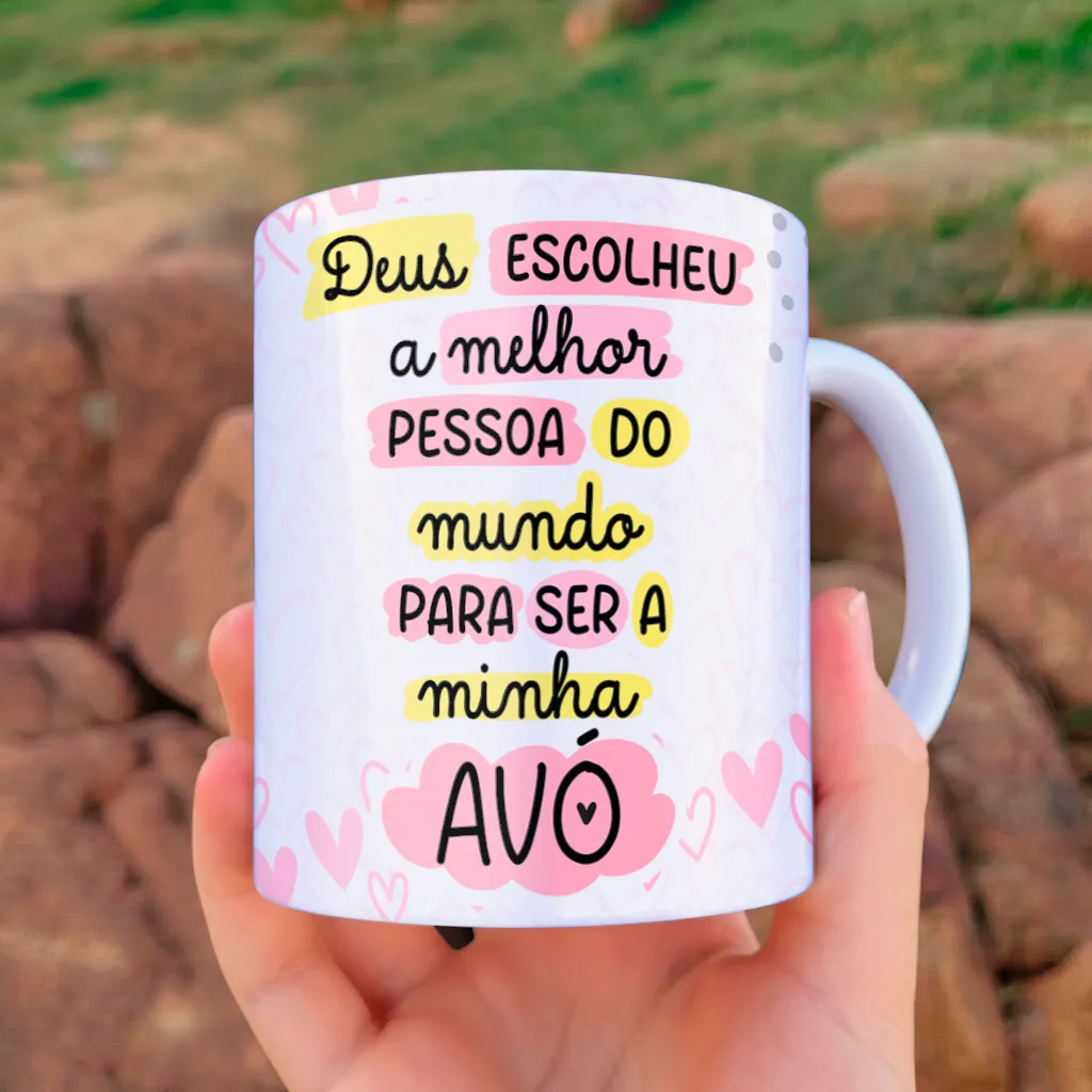 arte para caneca vovó coruja com óculos e coração, versão rosa, com frase de homenagem para as avós